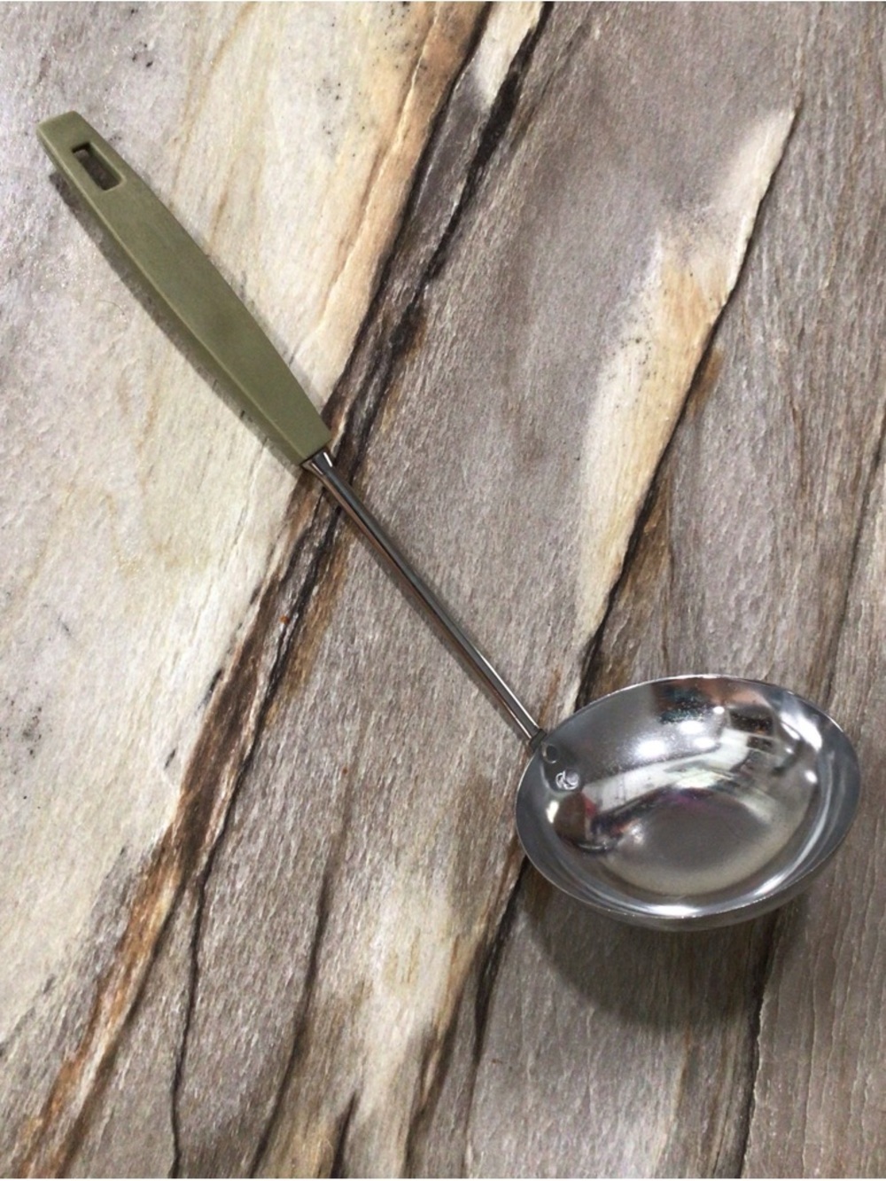 Vintage Ekco Chrome Wok Ladle Avocado Green Handle Mid Century Kitchen Utensil.
